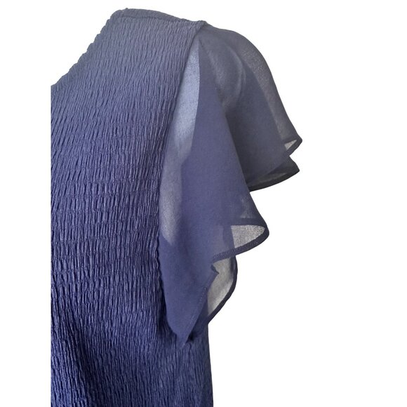 Calvin Klein Medium Navy Textured Flutter Sleeve Blouse Womens Polyester Chiffon - Picture 3 of 5